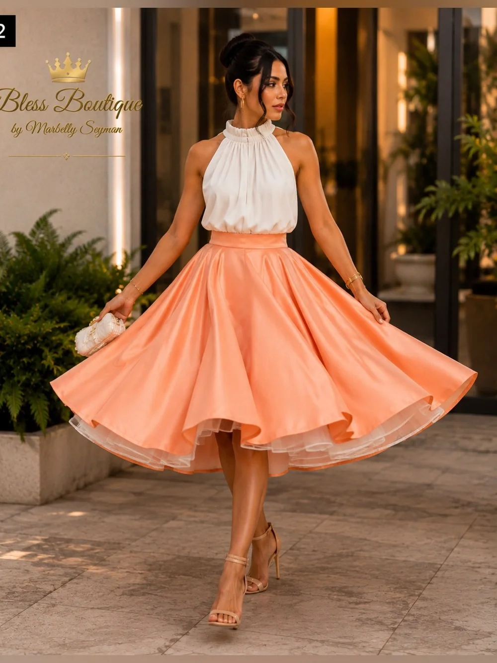 Hot Miami Styles Peach Satin Full Circle Skirt Tulle Lined 182” Sweep S